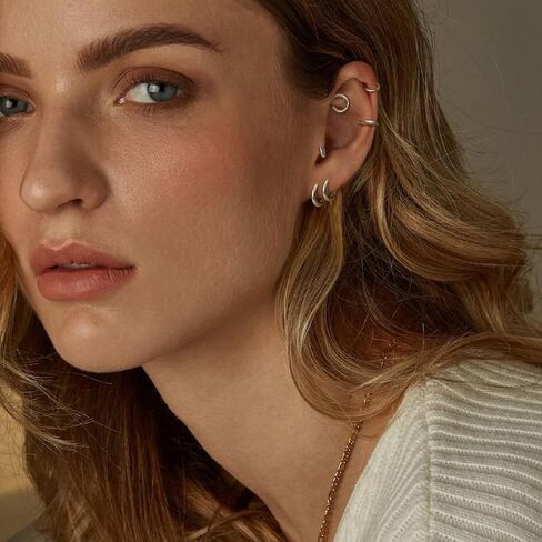 6 Pairs Small Silver Hoop Earrings for Women, Hypoallergenic 14K Gold Plated Stainless Steel Huggie Hoop Earrings Set for Sensitive Ears, Tiny Cartilage Conch Helix Earrings for Multiple Piercing Jewelry 6mm 8mm 10mm in Saudi Arabia