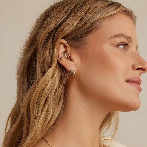 6 Pairs Small Silver Hoop Earrings for Women, Hypoallergenic 14K Gold Plated Stainless Steel Huggie Hoop Earrings Set for Sensitive Ears, Tiny Cartilage Conch Helix Earrings for Multiple Piercing Jewelry 6mm 8mm 10mm in Saudi Arabia