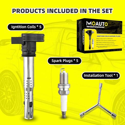 Set of 5 Ignition Coils Pack UF575 07K905715G & 5 PCS Iridium Spark Plugs Compatible with Volkswagen Beetle Golf Jetta Passat Rabbit L5 2.5L in Kuwait