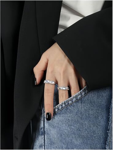 Moonstone Sterling Silver Aquamarine Gemstone Gemstone Mood Rings يمكن تعديلها للنساء ، هدية المجوهرات الحلقية للنساء للنساء زوجة أمي in Saudi Arabia