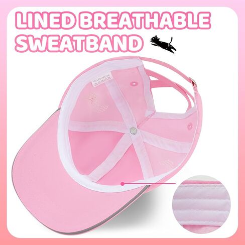 فتيات Criss Cross Ponytail Hat - قبعة بيسبول أسود Cat للأطفال من 7 إلى 15 - قبعة شمس القطن القابلة للتعديل لهدايا محبي القط in Kuwait