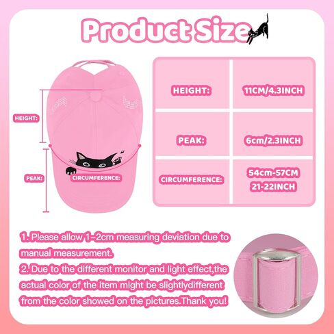 فتيات Criss Cross Ponytail Hat - قبعة بيسبول أسود Cat للأطفال من 7 إلى 15 - قبعة شمس القطن القابلة للتعديل لهدايا محبي القط in Kuwait