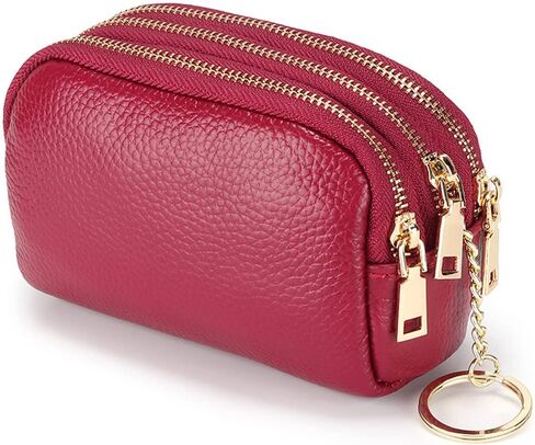 Coin Purse for Women, Small Coin Purse with 3 Compartments, Leather Change Purse for Coins, Little Purse with Key Ring, Black in Saudi Arabia