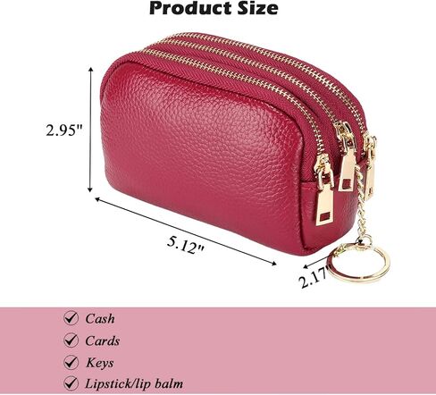 Coin Purse for Women, Small Coin Purse with 3 Compartments, Leather Change Purse for Coins, Little Purse with Key Ring, Black in Saudi Arabia