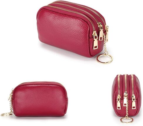 Coin Purse for Women, Small Coin Purse with 3 Compartments, Leather Change Purse for Coins, Little Purse with Key Ring, Black in Saudi Arabia
