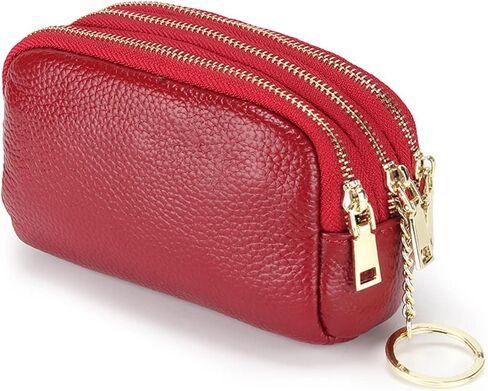 Coin Purse for Women, Small Coin Purse with 3 Compartments, Leather Change Purse for Coins, Little Purse with Key Ring, Black in Saudi Arabia