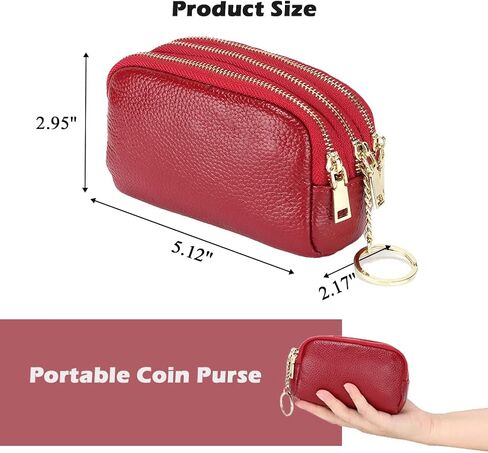 Coin Purse for Women, Small Coin Purse with 3 Compartments, Leather Change Purse for Coins, Little Purse with Key Ring, Black in Saudi Arabia