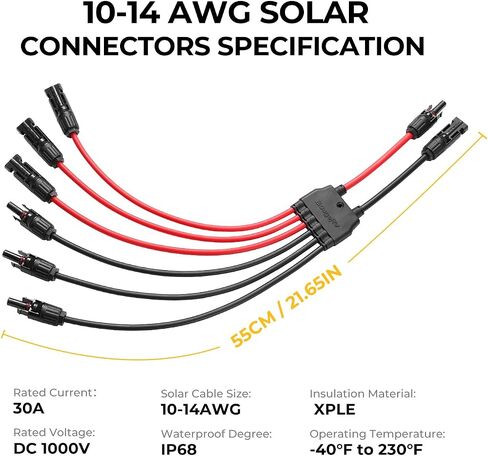 Bougerv Solar Parallel Monlectors لألواح شمسية 2 ، من 2 إلى 4 سنوات فرع 10AWG محول فاصل مجموعة أدوات سلك الكبلات ، مقاومة للماء (MFF/FMM) in Kuwait