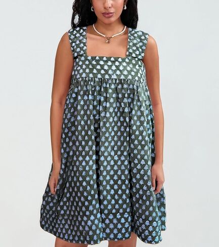 Women Floral Tie Shoulder Mini Dress Cute Square Neck Loose Fit Beach Short Dress Backless Boho Vocation Sundress in Saudi Arabia