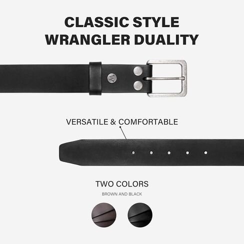 Wrangler Men's Genuine Leather Belt with Removable Buckle, 38mm Casual Belt for Jeans, Gift for Men in Kuwait