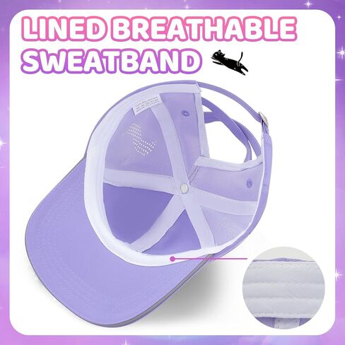 Girls Criss Cross Ponytail Hat - Black Cat Baseball Cap for Kids Age 7-15 - Adjustable Cotton Sun Hat for Cat Lover Gifts in Kuwait