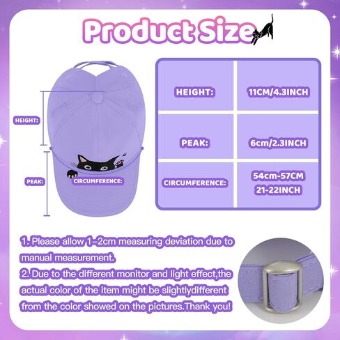 Girls Criss Cross Ponytail Hat - Black Cat Baseball Cap for Kids Age 7-15 - Adjustable Cotton Sun Hat for Cat Lover Gifts in Kuwait