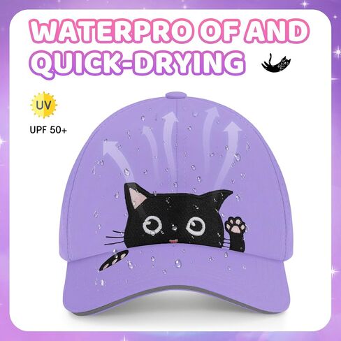 Girls Criss Cross Ponytail Hat - Black Cat Baseball Cap for Kids Age 7-15 - Adjustable Cotton Sun Hat for Cat Lover Gifts in Kuwait