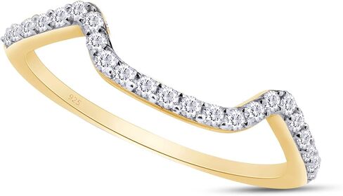 SAVEARTH DIAMONDS 1/5 Carat Round Cut Lab Created Moissanite Diamond Curved Wedding Band Ring In 14K Gold Plated 925 Sterling Silver Jewelry (Clarity : VVS1, 0.20 Ct) in Saudi Arabia
