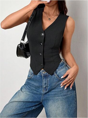 Milumia Women's Button Front Blazer Sester Sliveless v Dist Tops Leg Nevely in Saudi Arabia