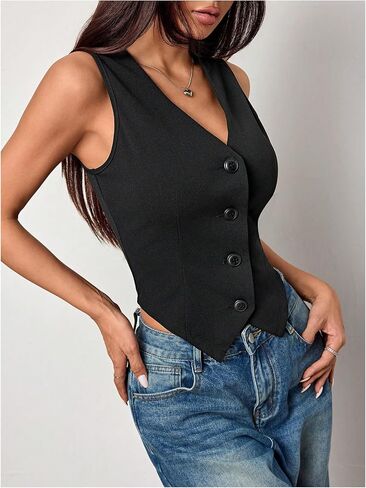 Milumia Women's Button Front Blazer Sester Sliveless v Dist Tops Leg Nevely in Saudi Arabia