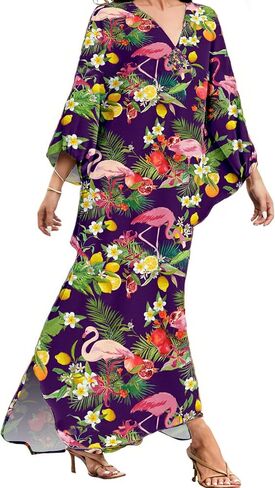 MAKABO Kaftan for Women Dress V Neck Short Sleeve Beach Vacation Bikini Swimsuit Cover Ups Loungewear for Summer in Saudi Arabia