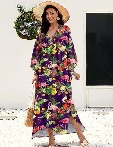 MAKABO Kaftan for Women Dress V Neck Short Sleeve Beach Vacation Bikini Swimsuit Cover Ups Loungewear for Summer in Saudi Arabia