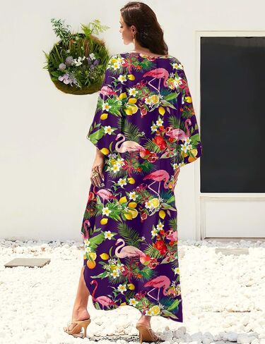 MAKABO Kaftan for Women Dress V Neck Short Sleeve Beach Vacation Bikini Swimsuit Cover Ups Loungewear for Summer in Saudi Arabia
