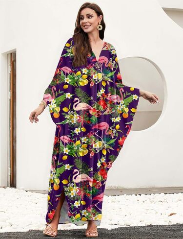 MAKABO Kaftan for Women Dress V Neck Short Sleeve Beach Vacation Bikini Swimsuit Cover Ups Loungewear for Summer in Saudi Arabia