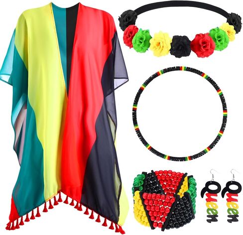Hicarer 5 Pcs Juneteenth Jamaican Cover Ups for Women Black History Reggae Jewelry Set African Accessories Beach Sexy Outfits in Saudi Arabia