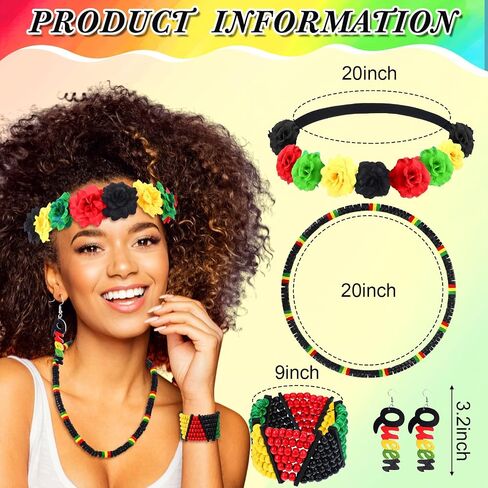 Hicarer 5 Pcs Juneteenth Jamaican Cover Ups for Women Black History Reggae Jewelry Set African Accessories Beach Sexy Outfits in Saudi Arabia