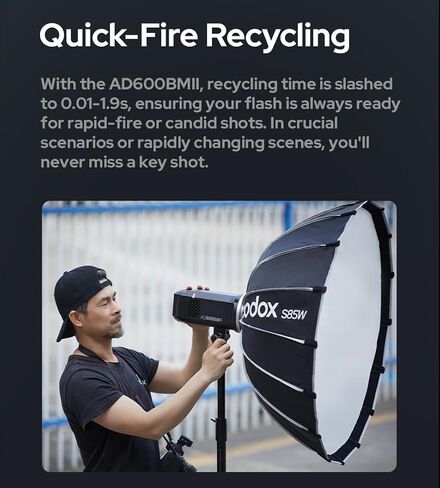 Godox AD600BM 600Ws HSS Outdoor Monolight Flash Strobe Bowens Mount | 500 Flashes, 0.01-2.5s Recycle, 10W Modeling Lamp, GN87, 8700mAh Battery, 2.4G X System, High Speed Sync in Saudi Arabia