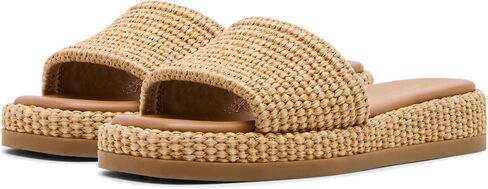 Raffia Platform Sandals for Women Raffia Espadrilles Slides Comfortable Open Toe Slip On Summer Beach Slides Sandals in Kuwait