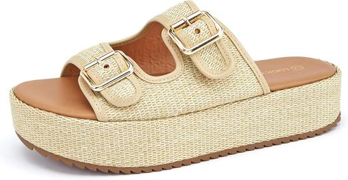 LUCKY STEP Women's Platform Slide Sandals Braided Adjustable Strap Flat Open Toe Summer Casual Shoes Beach Outdoor Wedge Woven Slipper in Saudi Arabia