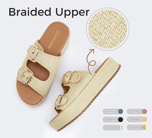 LUCKY STEP Women's Platform Slide Sandals Braided Adjustable Strap Flat Open Toe Summer Casual Shoes Beach Outdoor Wedge Woven Slipper in Saudi Arabia
