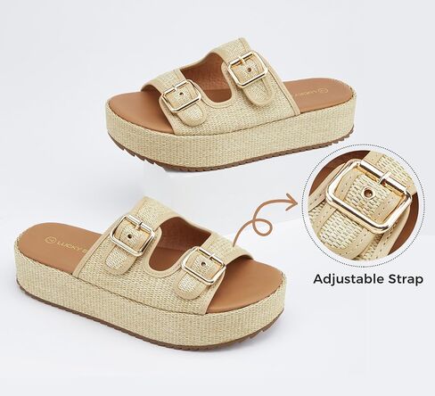 LUCKY STEP Women's Platform Slide Sandals Braided Adjustable Strap Flat Open Toe Summer Casual Shoes Beach Outdoor Wedge Woven Slipper in Saudi Arabia