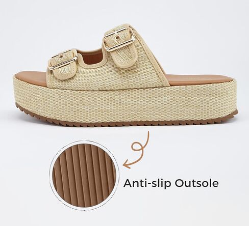 LUCKY STEP Women's Platform Slide Sandals Braided Adjustable Strap Flat Open Toe Summer Casual Shoes Beach Outdoor Wedge Woven Slipper in Saudi Arabia