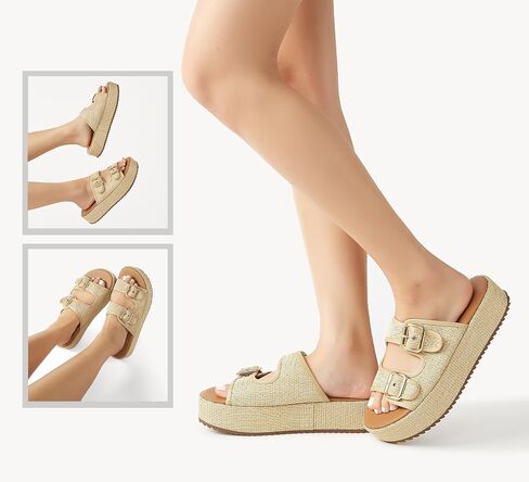 LUCKY STEP Women's Platform Slide Sandals Braided Adjustable Strap Flat Open Toe Summer Casual Shoes Beach Outdoor Wedge Woven Slipper in Saudi Arabia