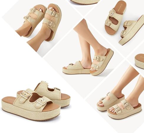 LUCKY STEP Women's Platform Slide Sandals Braided Adjustable Strap Flat Open Toe Summer Casual Shoes Beach Outdoor Wedge Woven Slipper in Saudi Arabia