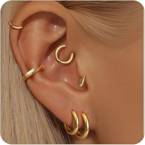 6 أزواج أقراط فضية صغيرة من الفضة للنساء ، وأقراط Huggie Huggie Hypoallergenic 14k مطلي بالذهب غير القابل للصدأ المقعدة للآذان الحساسة ، وأقراط حلزون الغضروف الصغيرة لمجوهرات متعددة 6 ملم 10 ملم 10 ملم in Kuwait