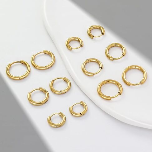 6 أزواج أقراط فضية صغيرة من الفضة للنساء ، وأقراط Huggie Huggie Hypoallergenic 14k مطلي بالذهب غير القابل للصدأ المقعدة للآذان الحساسة ، وأقراط حلزون الغضروف الصغيرة لمجوهرات متعددة 6 ملم 10 ملم 10 ملم in Kuwait