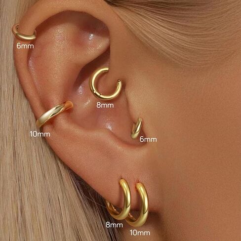 6 أزواج أقراط فضية صغيرة من الفضة للنساء ، وأقراط Huggie Huggie Hypoallergenic 14k مطلي بالذهب غير القابل للصدأ المقعدة للآذان الحساسة ، وأقراط حلزون الغضروف الصغيرة لمجوهرات متعددة 6 ملم 10 ملم 10 ملم in Kuwait