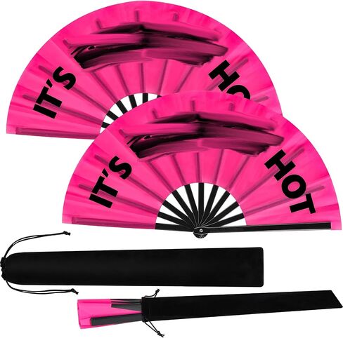 Blulu 2 Pcs Large Folding Fans for Line Dancing for Women Men Big Silk Clack Popping Fans Foldable for Line Dancing Make Large Sounds Boots on The Ground Fan(Rose Red, Black) in Saudi Arabia
