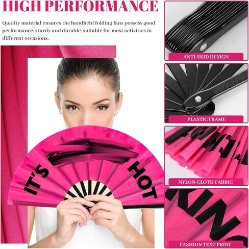 Blulu 2 Pcs Large Folding Fans for Line Dancing for Women Men Big Silk Clack Popping Fans Foldable for Line Dancing Make Large Sounds Boots on The Ground Fan(Rose Red, Black) in Saudi Arabia