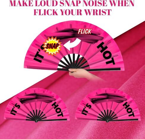 Blulu 2 Pcs Large Folding Fans for Line Dancing for Women Men Big Silk Clack Popping Fans Foldable for Line Dancing Make Large Sounds Boots on The Ground Fan(Rose Red, Black) in Saudi Arabia