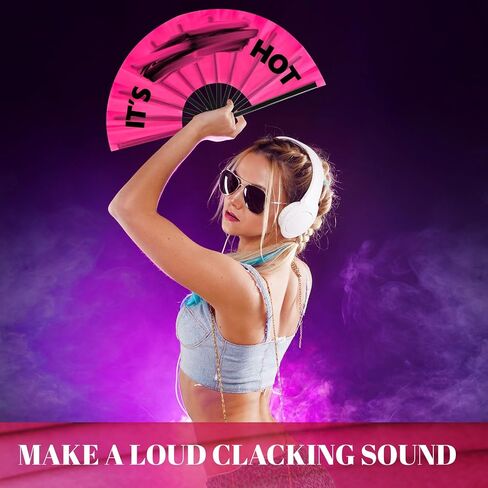 Blulu 2 Pcs Large Folding Fans for Line Dancing for Women Men Big Silk Clack Popping Fans Foldable for Line Dancing Make Large Sounds Boots on The Ground Fan(Rose Red, Black) in Saudi Arabia