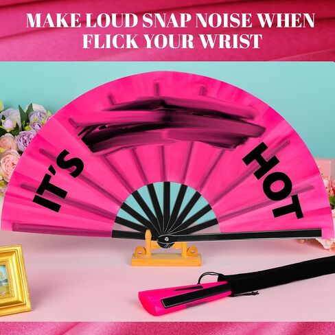 Blulu 2 Pcs Large Folding Fans for Line Dancing for Women Men Big Silk Clack Popping Fans Foldable for Line Dancing Make Large Sounds Boots on The Ground Fan(Rose Red, Black) in Saudi Arabia