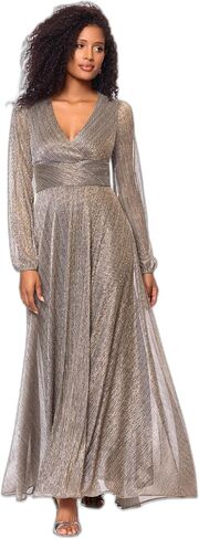 Betsy & Adam Women's Floor-Length, Long Sleeve, Metallic Crinkle, with Ruched Waist in Saudi Arabia