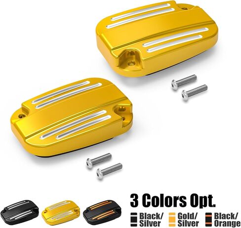 Gold Left & Right Clutch Brake Reservoir Cover with Rubbers/Gaskets Compatible with Harley Electra Glide Standard FLHT 2019-2020, Replacement for 42855-06C(42855-06D)/36700130, See Fitment in Saudi Arabia