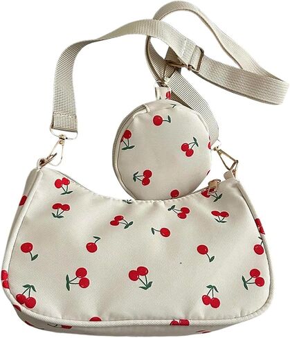 Women's Cherry Graphic Zipper Crossbody Bag Adjustable Strap Cute Hobo Bag with Small Purses in Saudi Arabia