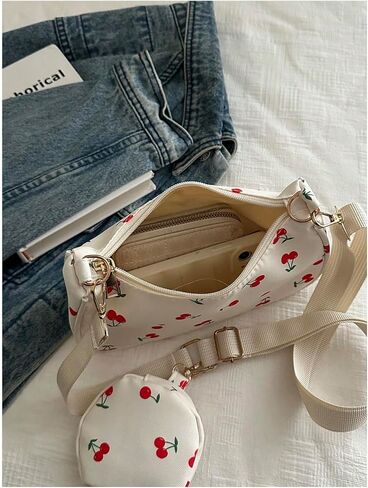 Women's Cherry Graphic Zipper Crossbody Bag Adjustable Strap Cute Hobo Bag with Small Purses in Saudi Arabia