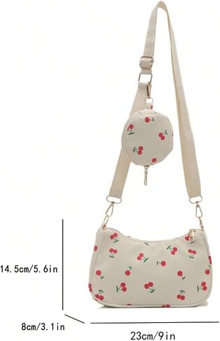 Women's Cherry Graphic Zipper Crossbody Bag Adjustable Strap Cute Hobo Bag with Small Purses in Saudi Arabia