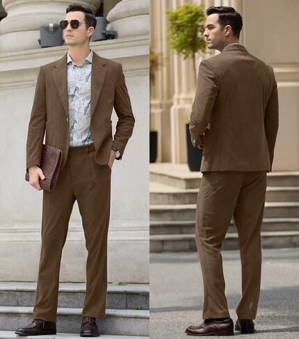 Men's Suits Corduroy 2 Piece Slim Fit One Botton Tuxedo Wedding Suit for Men Formal Blazer Suit for Prom Party in Saudi Arabia