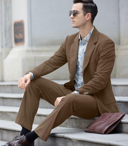 Men's Suits Corduroy 2 Piece Slim Fit One Botton Tuxedo Wedding Suit for Men Formal Blazer Suit for Prom Party in Saudi Arabia