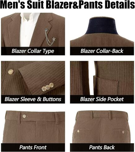 Men's Suits Corduroy 2 Piece Slim Fit One Botton Tuxedo Wedding Suit for Men Formal Blazer Suit for Prom Party in Saudi Arabia